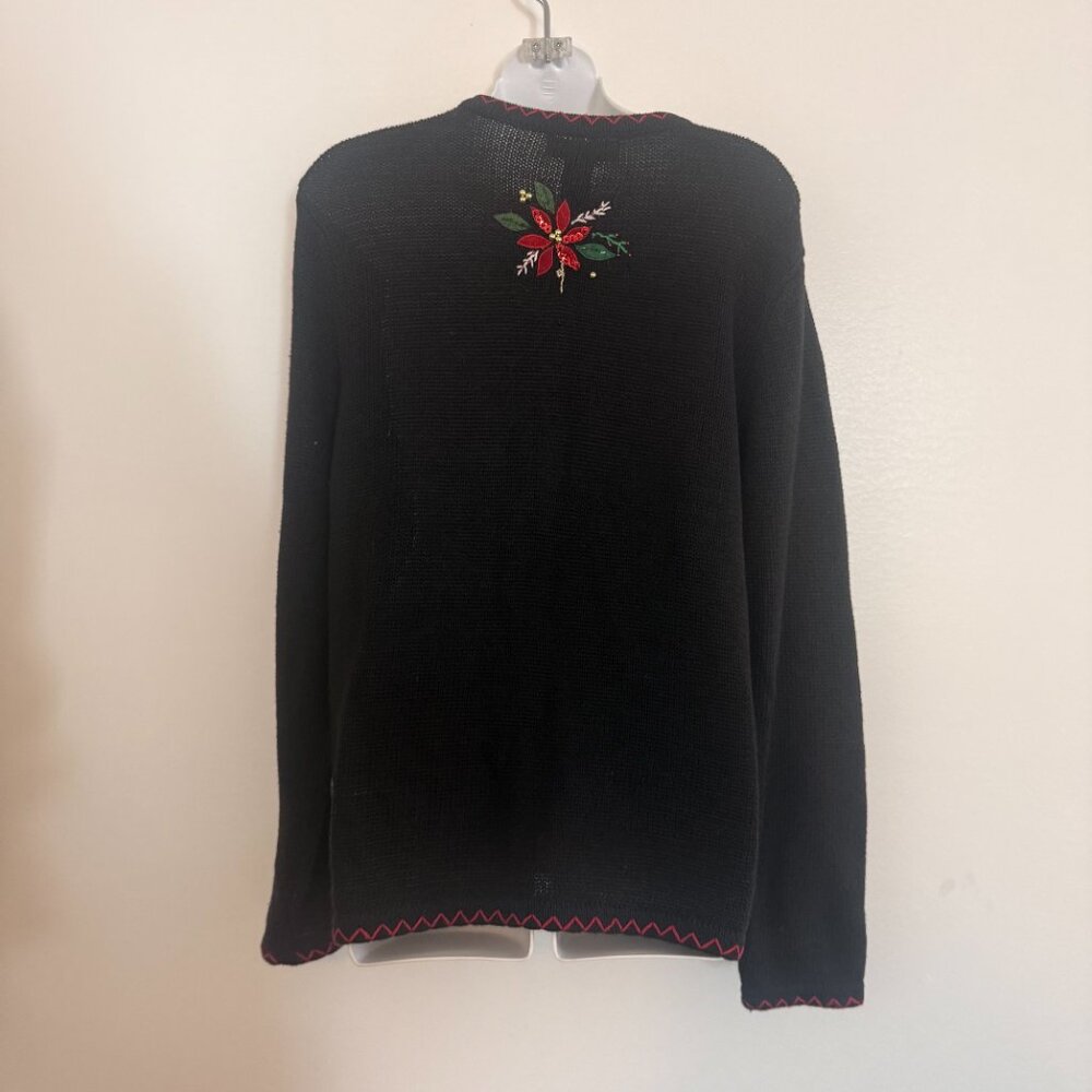 Vintage 90's Christmas Cardigan | Poinsettia Sequin Sweater | Beaded | S/M - Picture 7 of 10